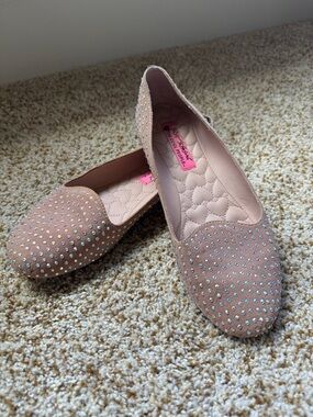 Betsey Johnson Nude Rhinestone Studded Ballet Flats